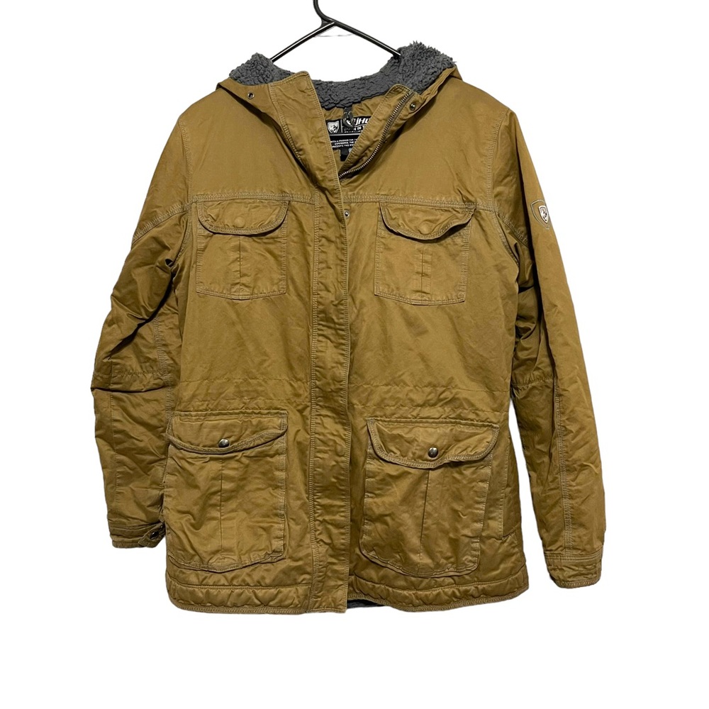 Kuhl Projekt Fleece Lined Hooded Coat Khaki Brown Full Zip Heavy Womens Med